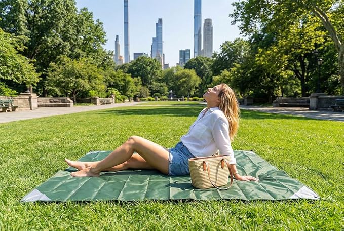 Orga'Neat Pocket Picnic Blanket, Sandproof Lightweight Pocket Camping Tarp, 55″x 60″ Foldable & Fits into Small Bag, Water Resistant Washable Quick Dry Compact Beach Mat for Outdoor Recreation