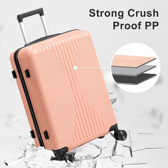 Karl home Luggage Sets 4 Piece, PP Hard Case Suitcase Set with Built-in Lock Spinner Wheels, Lightweight Durable Carry on Luggage for Business Travel - Light Pink (16/20/24/28")