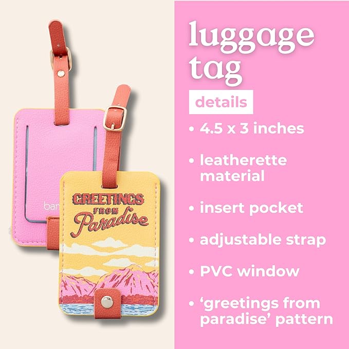 Ban.do Getaway Suitcase Tag for Travel, Durable Vegan Leather Luggage Identifier