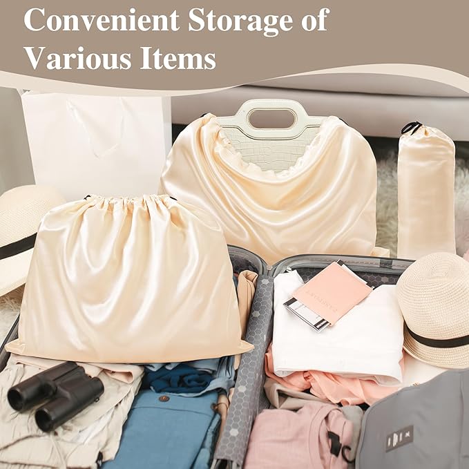 Ersmak 6 Pack Shoe Bags for Travel - Satin Shoe Bag with Drawstring - Beige Shoe Storage Bags for Protecting Storage Shoes - 17.7 x 7.9 In