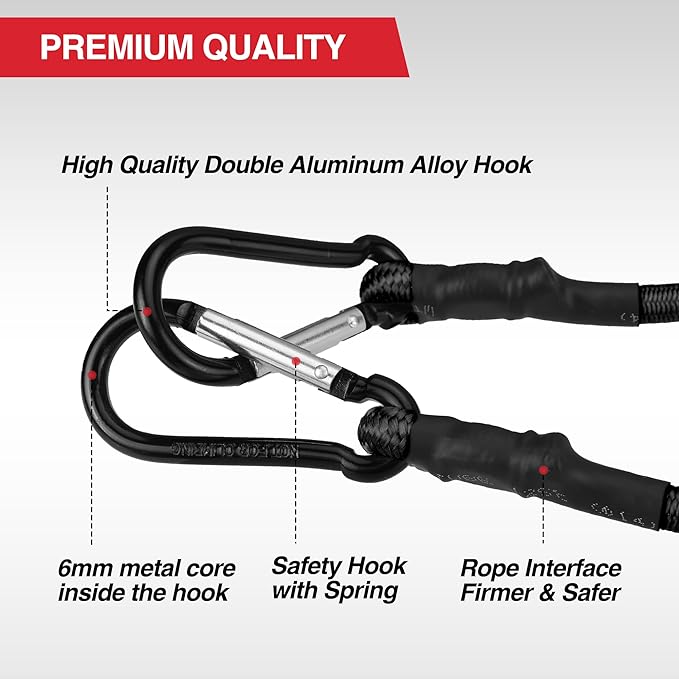 WORKPRO 24 Inch Bungee Cords with Hooks, 4 Pack Superior Rubber Heavy Duty Bungee Straps Strong Elastic Rope for Outdoor Tent, Luggage Rack, Camping, Cargo, RV, Bike, Transporting, Storage, Black