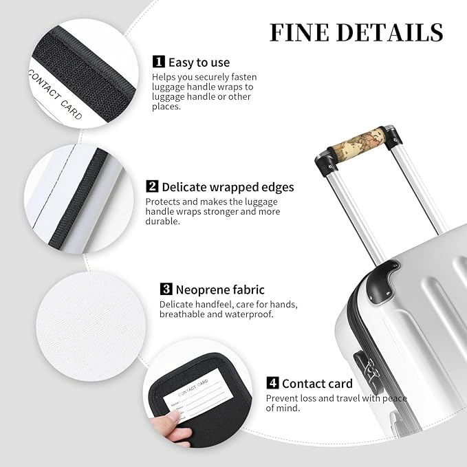 Luggage Handle Wraps Vintage World Map Pattern Luggage Identifiers Soft Neoprene Luggage Handle Wraps For Suitcase Trolley Handle Grip Cover 2 Pack Luggage Tags