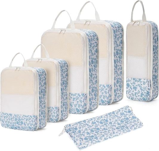 Narwey 6 Set/5 Set Compression Packing Cubes for Travel Kids Women Carry on, Packing Organizers Bag for Backpack Luggage Suitcase Duffle Bags