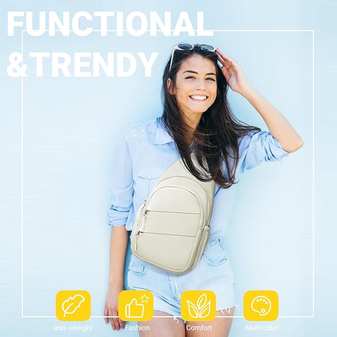Tuwubi Crossbody Bags for Women, Sling Bag for Men, Small Hiking Backpack Anti Theft Lightweight for Outdoors Travel (L, Beige)