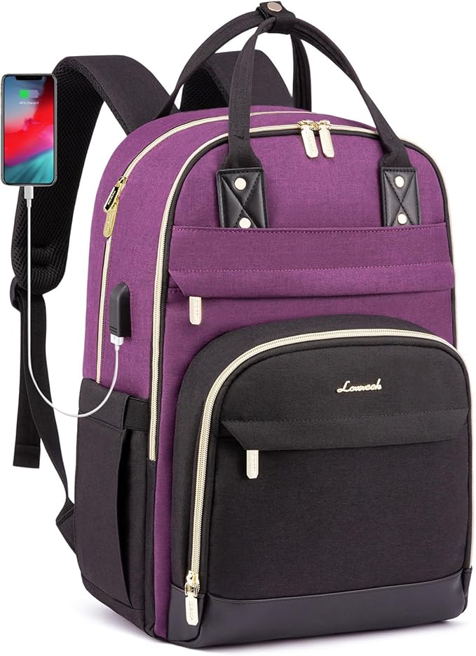 LOVEVOOK Backpack for Women,Laptop Backpack Women,Fits 15.6 Inch Laptop Bag,School Backpacks,Fashion Travel Work Anti-theft Bag,Waterproof Business Computer College Backpack Purse,Purple-Black-Black