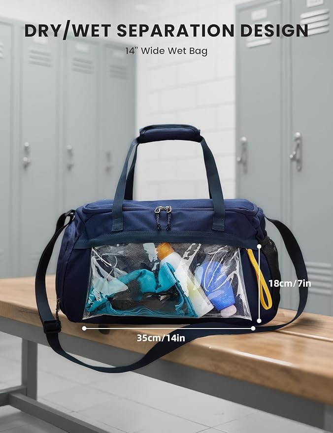 SKYSPER Gym Bag for Men & Women with Shoe Compartment, Carry-on Gym Duffle Bag for Travel and Sports, Workout Overnight Bag with Large Wet Pocket, Blue