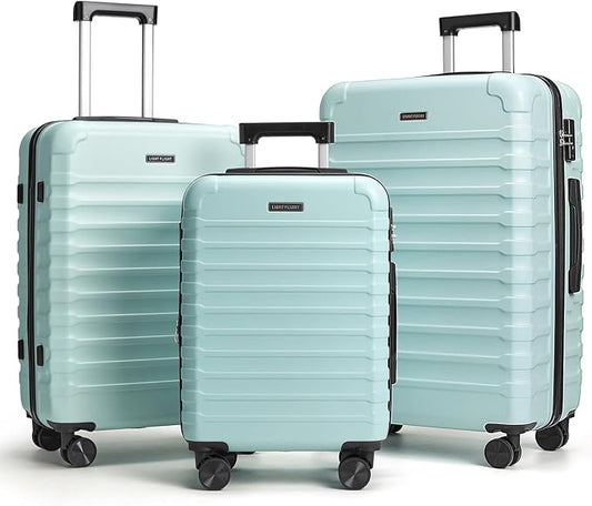 LIGHT FLIGHT Luggage Sets, 3 Piece Durable Suitcase Set with Spinner Wheels, 3 Pcs Hardside Lightweight luggage with TSA Lock, Large Checked Travel Suitcases, 20/24/28 Inch,Mint Green