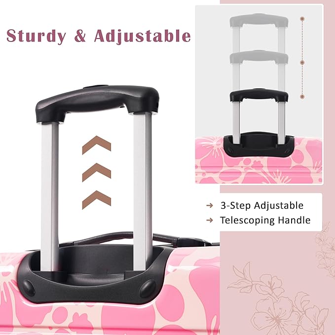 Merax Suitcase Set, Hardshell Luggage Sets 3 Piece with Spinner Wheels, Durable Printing Suitcase with TSA Lock Lightweight 20" 24" 28",Pink