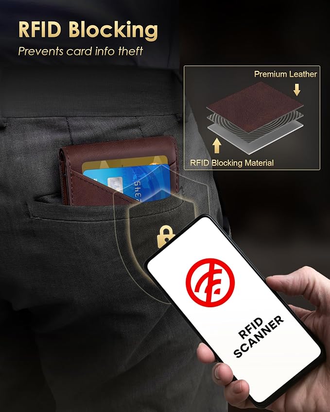 QLD Wallet for Men - RFID Blocking [Functional & Practical] Bifold Slim Minimalist Credit Card Holder Pop Up Metal Case with Cash Slot, Front Pocket with ID Window, Gift Boxed