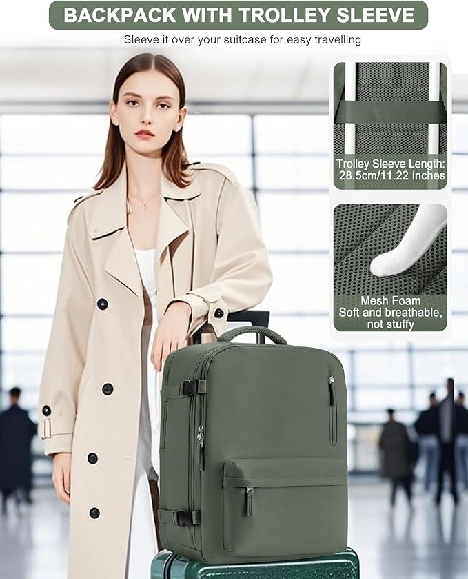 VGCUB Travel Backpack for Women Men for Spirit Airlines Personal Item Bag 18x14x8 Inches Laptop College Backpack,Waterproof Carry on Flight Approved Work Backpack,Large Army green
