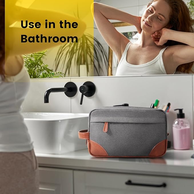 Vorspack Large Travel Toiletry Bag - Hanging Toiletry Bag for Men Water Resistant Canvas Shaving Bag with Large Capacity for Home Travel - Light Grey