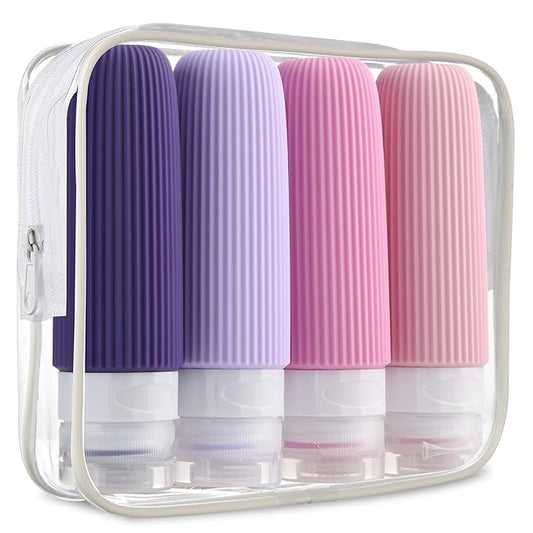 Travel Bottles for Toiletries, Tsa Approved 3oz Portable Travel Bottles, BPA Free Leak Proof Squeezable Silicone Travel Size Containers, Travel Accessories with Clear Toiletry Bag (4 Pack)