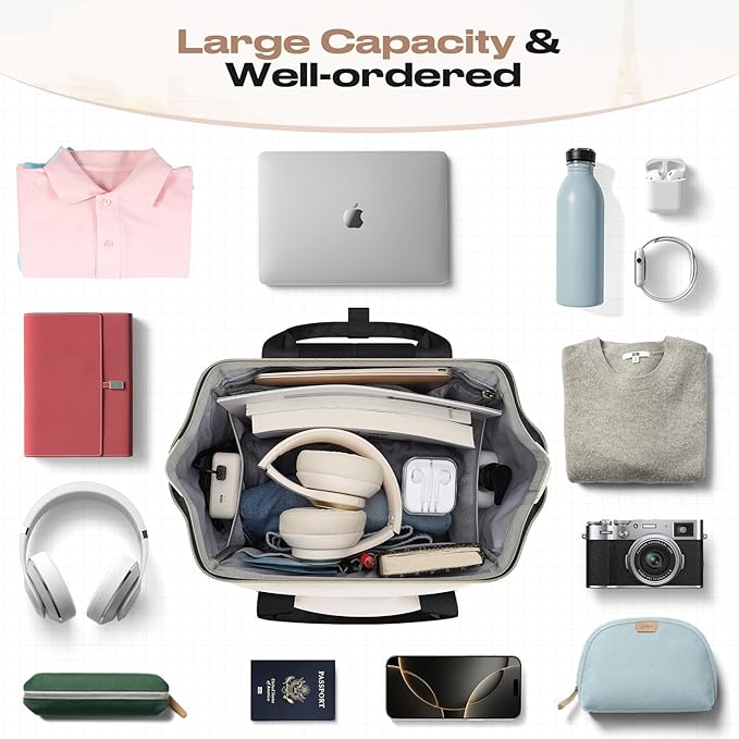 Maelstrom Travel Backpack for Women Men,Laptop Backpack Fits 15.6-17.3 Inch Laptop, Nurse/Work Bag with Insulated Lunch Box (Black-beige)