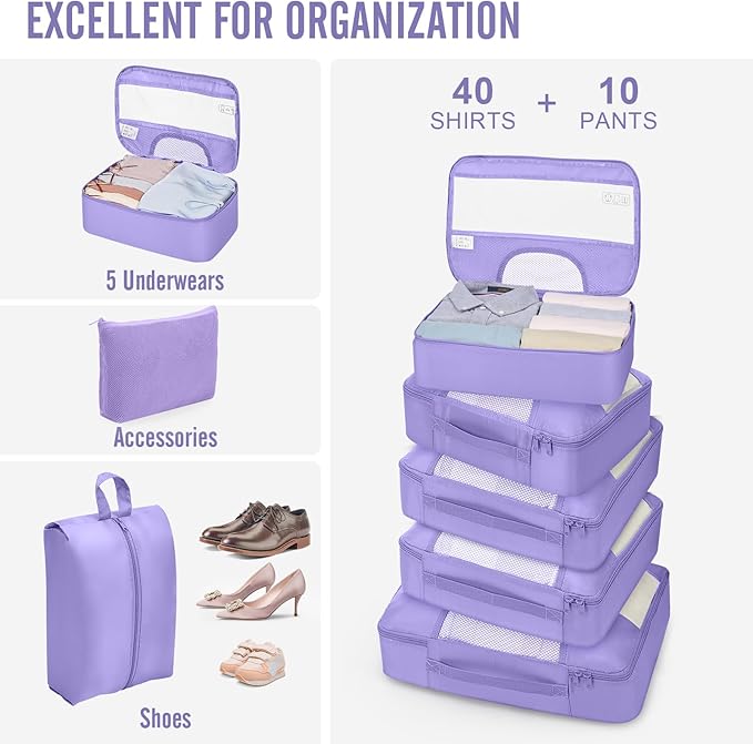Veken 10 Set Packing Cubes for Travel Essential, Suitcase Organizer Bags in 4 Sizes, Carry-On Luggage Accessories with Large Laundry & Hanging Toiletry Bag, Must-Have for Airplane, Road Trip & Camping