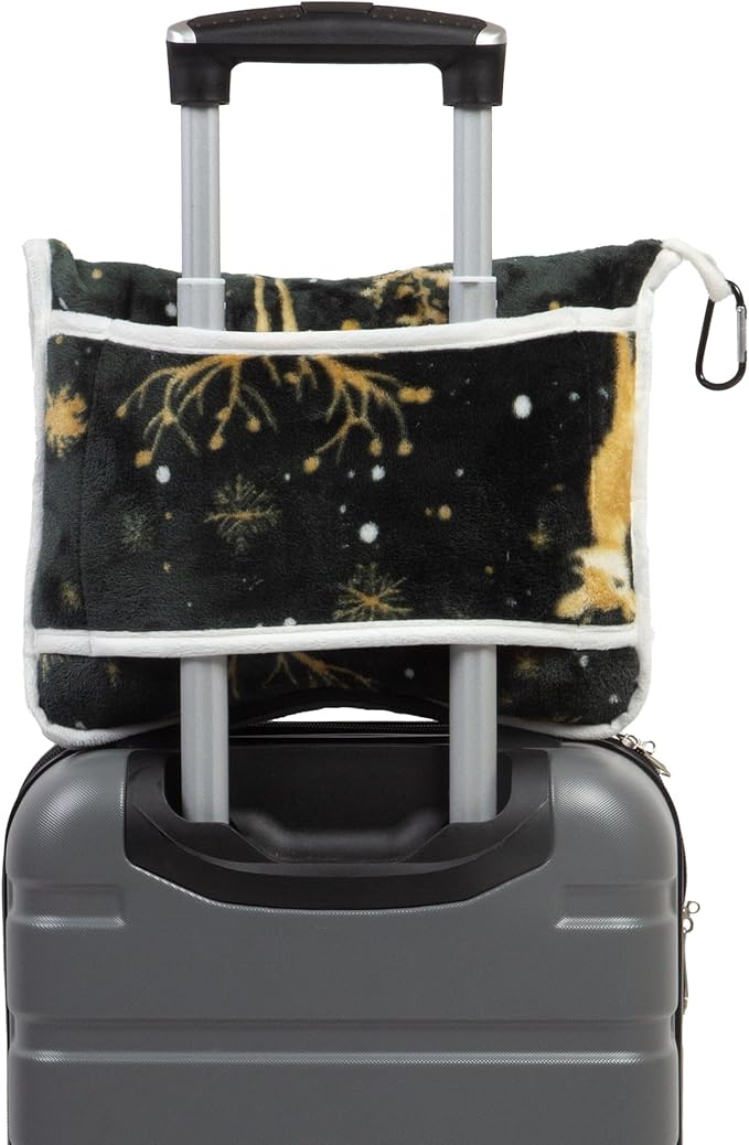 Carstens, Inc. Travel Blanket, Premium Compact 2-in-1 Airplane Blanket/Pillow, Green & Gold