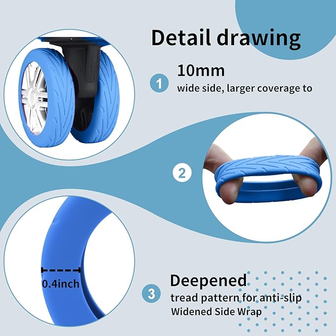 10Pcs Luggage Wheel Covers Silicone Silent Suitcase Protector for Luggage or Office Chair Caste Upgraded Wear-Resistant Anti-Noise Shock Absorption Suitcase Covers Accessories for Travel Blue