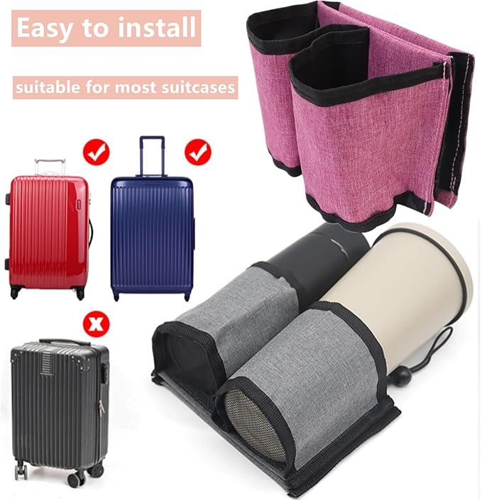 Luggage Travel Cup Holder - Hands-Free Double Coffee Carrier for Suitcases, Ideal for Flight Attendants, Business Trips, Airport Transfers & Train Journeys, Pink