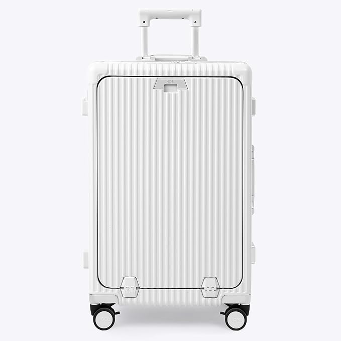 Nobl Travel Zipperless Check In Suitcase - Aluminum Frame, Medium Check In luggage 27x17.5x10.4 Airline Approved by Noble Travel - Polycarbonate Shell - TSA Locks, 360° Spinner Wheels - Ivory