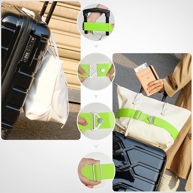 TOOVREN 2-in-1 Travel Belt for Luggage Straps Add a Bag Bungees Suitcase Luggage Strap Over Handle Suitcases Belt for Carry On Bag Adjustable Backpack Attachment Airport Travel Accessories Green