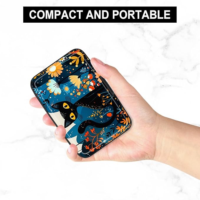 Credit Card Holder, Mini Aluminum Card Wallet RFID Blocking Slim Metal Hard Card Case for Women Men, Cute Cat