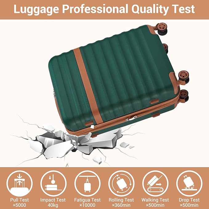Kono Luggage Set 3 Pieces Expandable PC ABS Durable Suitcase Hardside with Double Spinner Wheels Tsa Lock Green(20in/24in/28in)