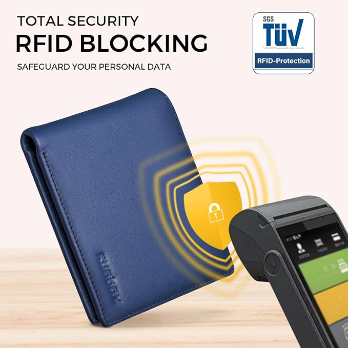RUNBOX Leather Wallet for Men, Genuine Leather Mens Wallet Bifold Rfid Blocking with 12 Cards and 2 ID Windows, Minimalist Wallet for Men with Gift Box