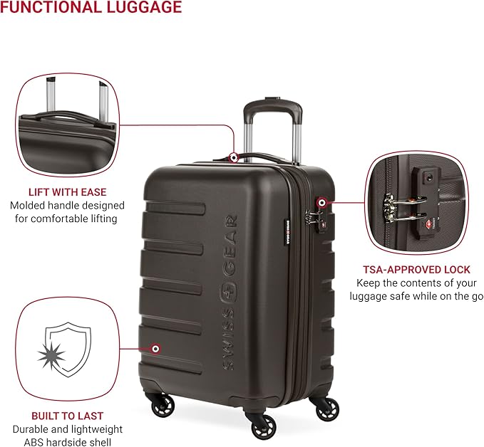SwissGear 7366 Signature Hardside Expandable Luggage with Spinner Wheels, TSA Lock, Cup-Holder, Chocolate, Carry-On 19-Inch