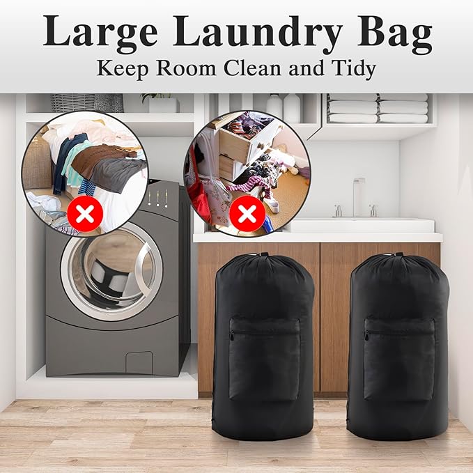 OTraki Laundry Bag Backpack, Large Travel Laundry Bags with Adjustable Shoulder Straps, Portable Heavy Duty Dirty Clothes Laundry Backpack for College Dorm,Drying Do Not Exceed 176℉ Black