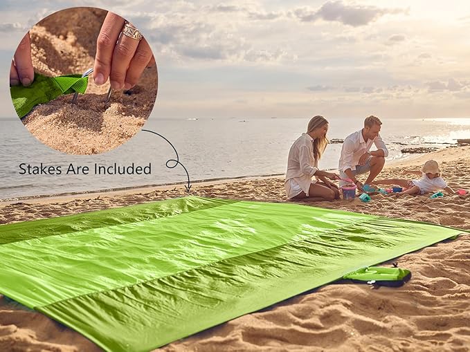 WEKAPO Beach Blanket Sandproof Waterproof, Extra Large Beach Mat, Oversized & Compact Sand Free, Quick Drying Beach Essentials for Vacation, Cruise, Picnic & Camping with Stakes
