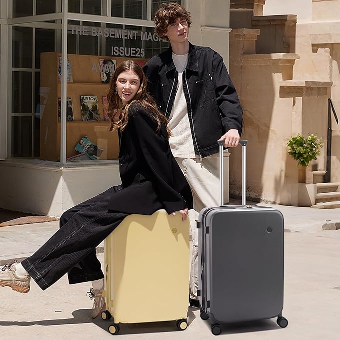 mixi 20 Inch Large Expandable Carry on Luggage Suitcase with Spinner Wheels, Hardside Rolling Travel Suitcase PC with TSA Lock, Lark Yellow