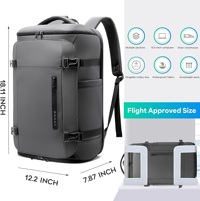 BANGE Large Luggage backpack Backpack, 40L Travel Laptop Backpack Fits 17.3 Inch Notebook, Traveling Luggage Backpack,Carry On Rucksack with Water Bottle Holder for Traveling, Hiking, Business
