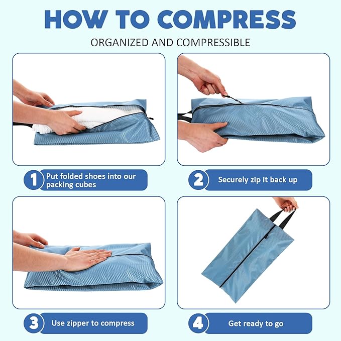 6 Pcs Travel Shoe Bags with Zipper Portable Suitcase Shoe Organizer Packing for Men Women Nylon Multicolor(L,Blue)