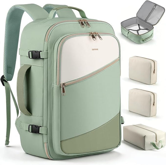 HOTOR Travel Backpack for Women – TSA-Friendly Travel Bag with Multiple Compartments & 3 Packing Cubes, Water-Resistant & Comfortable, Perfect for Travel Essentials, Green, 17.3" x 13.0" x 7.9"