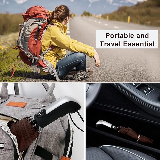 TradMall Travel Umbrella Windproof with 46 Inches Large Canopy 10 Reinforced Fiberglass Ribs Ergonomic Handle Auto Open & Close, Brown