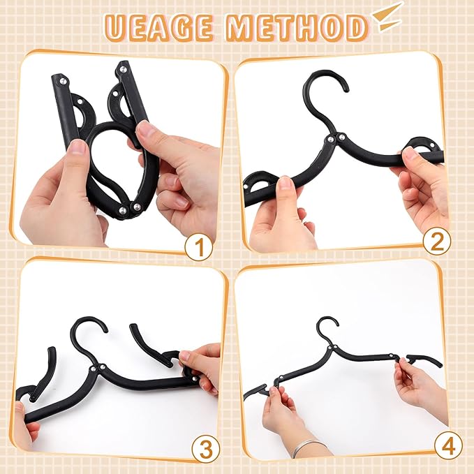 Sieral 40 Pcs Foldable Travel Hangers Plastic Portable Folding Clothes Hangers Cruise Ship Essentials for Travel Cruises Suitcase Dormitory School Hotel Women Laundry Coat Bag Drying(Black)