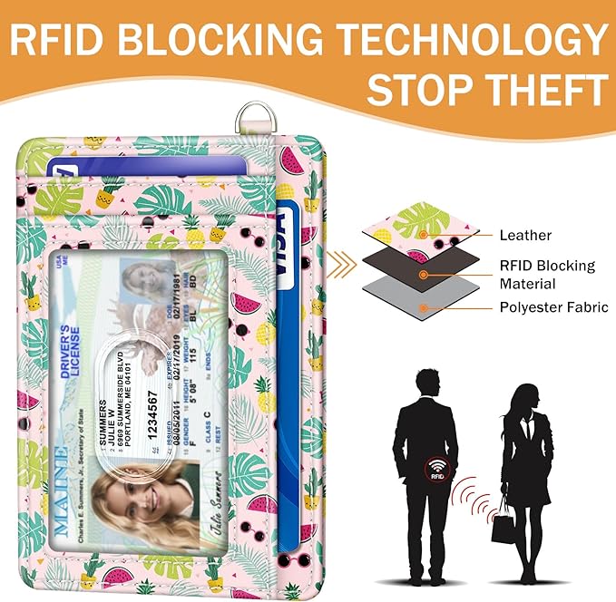 Yonlevres Flamingo Credit Card Holder Slim Wallet Women, Tropical Leaf RFID Blocking Small Wallet Woman, Front Pocket Travel Cute Thin ID Window PU Leather Mini Organizer Case Purse Gift Girls Ladies