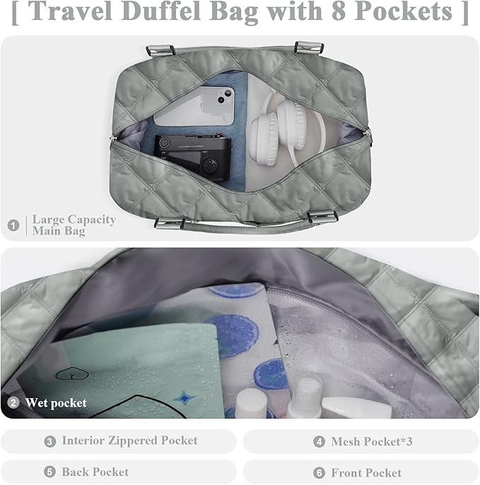 HYC00 Travel Duffel Bag,Carry-on Overnight Weekender Bags for Women,Sports Tote Gym Bag with Wet Pocket