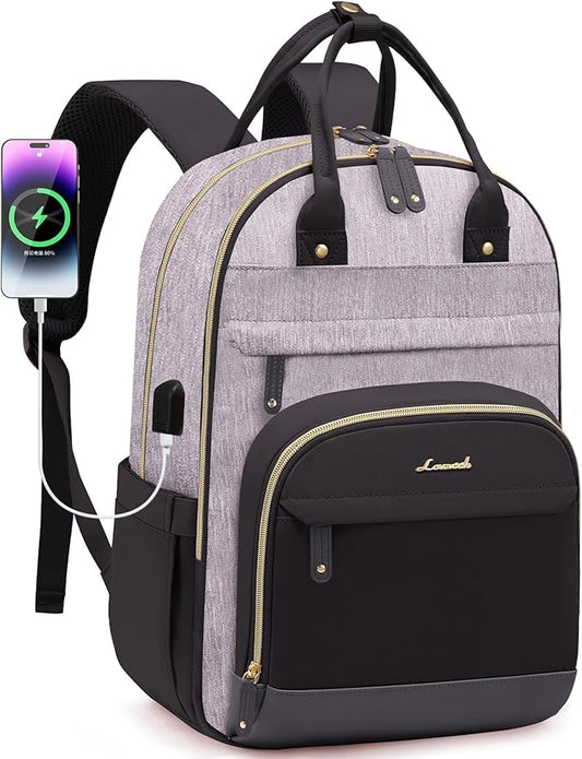 LOVEVOOK Backpack for Women,Laptop Backpack Women,Fits 17 Inch Laptop Bag,School Backpacks,Fashion Travel Work Anti-theft Bag,Waterproof Business Computer College Backpack Purse,Grey-Black-Balck