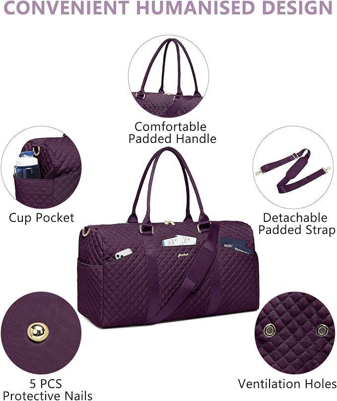 Women Weekender Travel Duffle Bag: Travel Duffel Overnight Bags with Shoe Compartment Large Carry on Tote with Toiletry Bag Weekend Traveling Yoga Gym Hospital Bag for Women with Wet Pocket 3 PCS Set
