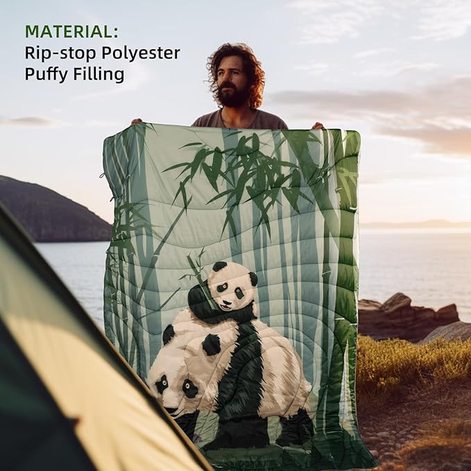 Camping Blanket Puffy - Outdoor Stadium Blanket Wearable, Lightweight, Packable, Machine Washable Camping Quilt for Traveling, Picnic, Beach, Party 78"x 56" (Bamboo Green)