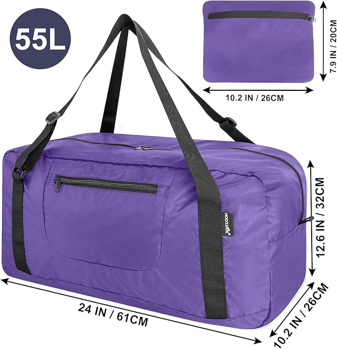 HOLYLUCK Foldable Travel Duffel Bag For Women & Men Luggage Great for Gym -55L, Purple