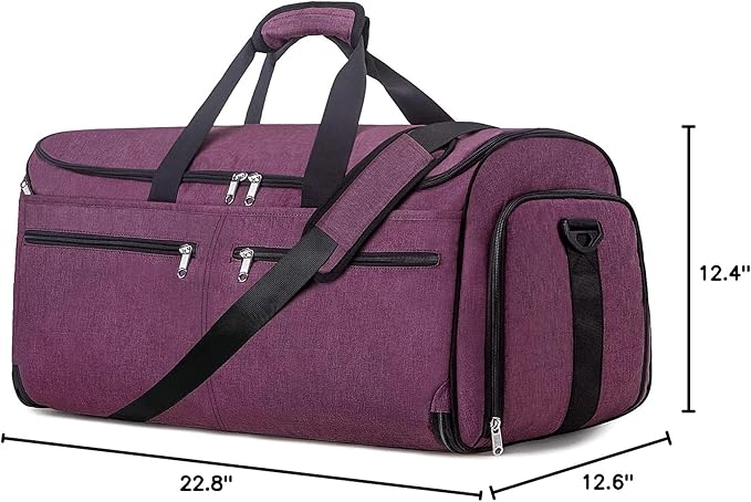 Large Garment Bag for Travel, Bukere Convertible Suit Travel Garment Duffel Bag for Women Business, Shoe Compartment, Detachable Shoulder Strap, 2 in 1 Hanging Suitcase Suit Travel Bags, Purple