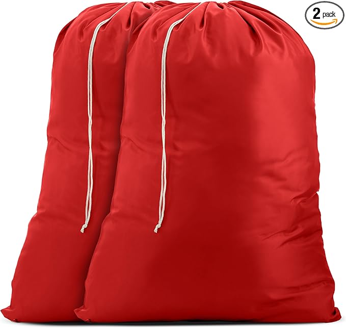 Handy Laundry Nylon XL - Large Capacity with Locking Drawstring, Machine Washable, Fits Laundry Baskets or Hampers, Holds 3 Loads of Clothes - Red (Pack of 2)