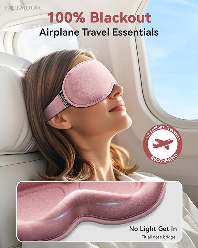 Weighted Blackout Sleep Mask for Women, 3D Contoured Zero Eye Pressure, Lash-Friendly Deep Eye Cups, Adjustable Slide Buckle Strap, Night Shift Nurse Essentials for Day Sleep & College Dorm Naps(Pink)