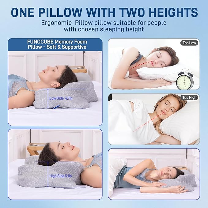 Cervical Neck Pillow - Memory Foam Pillow for Pain Relief Sleeping, Ergonomic Neck Support Contour Pillows for Side Back Stomach Sleepers,Orthopedic Breathable Pillowcase (Grey)