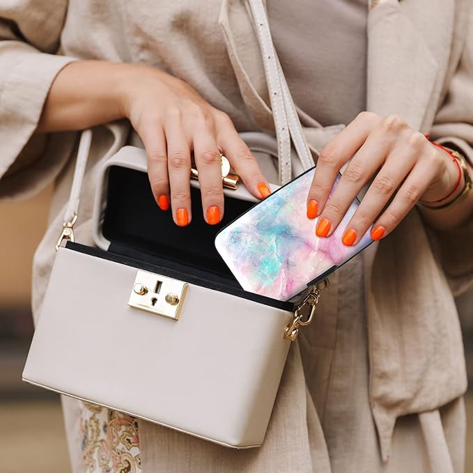 Credit Card Holder, Mini Aluminum Card Wallet RFID Blocking Slim Metal Hard Card Case for Women Men, Colorful Marble
