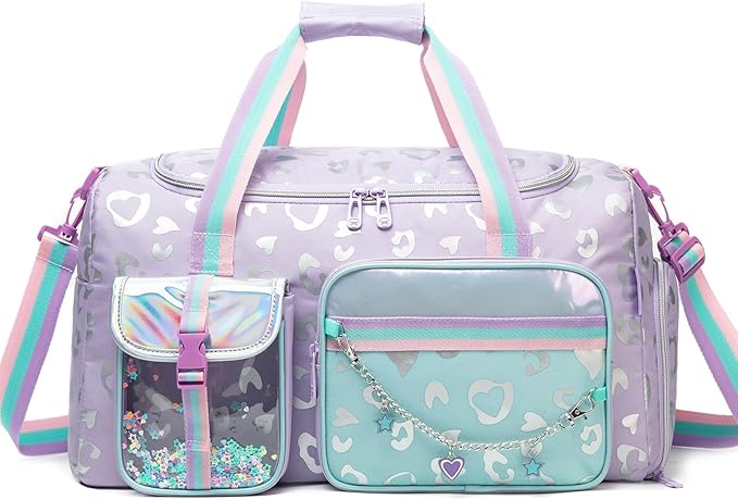 Kids Duffle Bag Girls Overnight Bag for Kids Dance Bags for Girls Travel Bags for Kid Ages 9-12 with Shoe Compartment