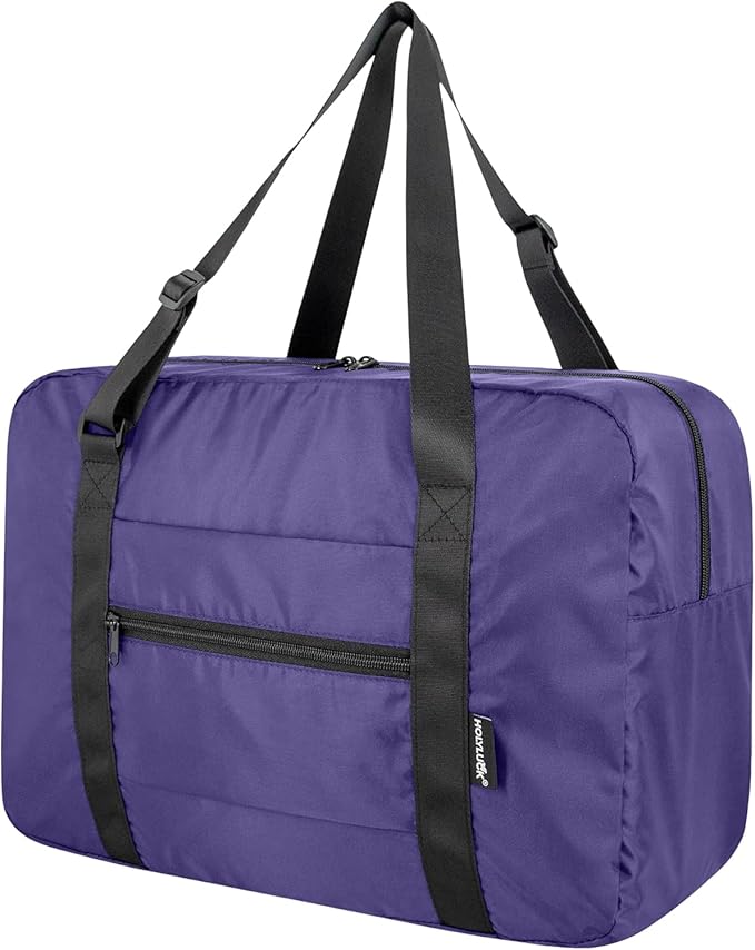 Foldable Travel Duffle Bag, Airlines Approved Carry On Bag Weekender Overnight Bag for Men Women, 23L (Purple)