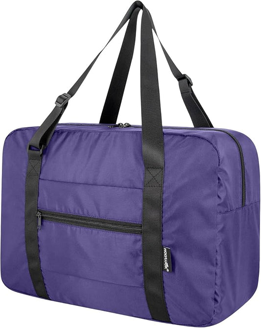 Foldable Travel Duffle Bag, Airlines Approved Carry On Bag Weekender Overnight Bag for Men Women, 23L (Purple)