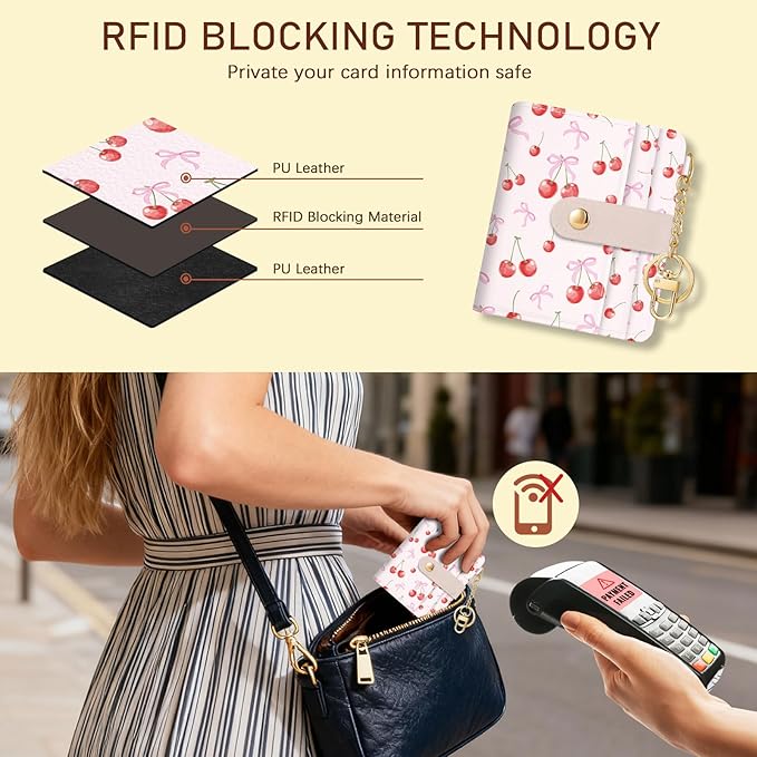 Jogjam Cute Coquette Aesthetic Bow Rfid Women Wallet, Small Slim Thin Compact Travel Credit Card Wallet, PU Leather Bifold Cash Wallet, Zipper Coin Pocket ID Window, Female Ladies Gifts